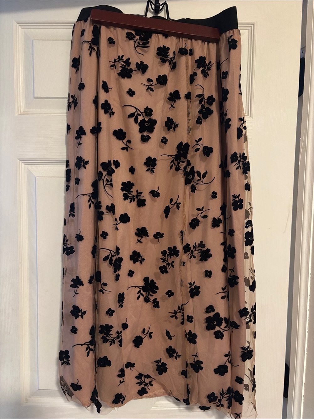 Black Floral Embroidered Beige Tulle Skirt